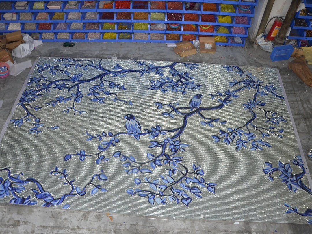 Factory execution of glass wall art