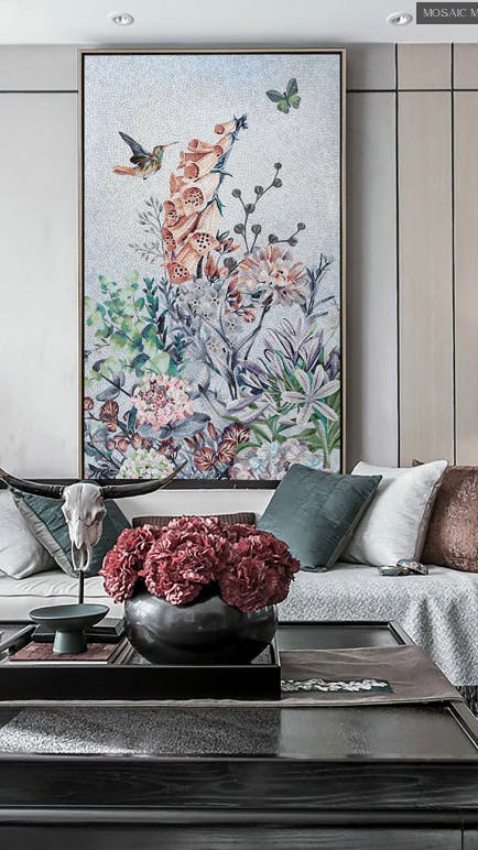 Bird & Flower Glass Wall Art