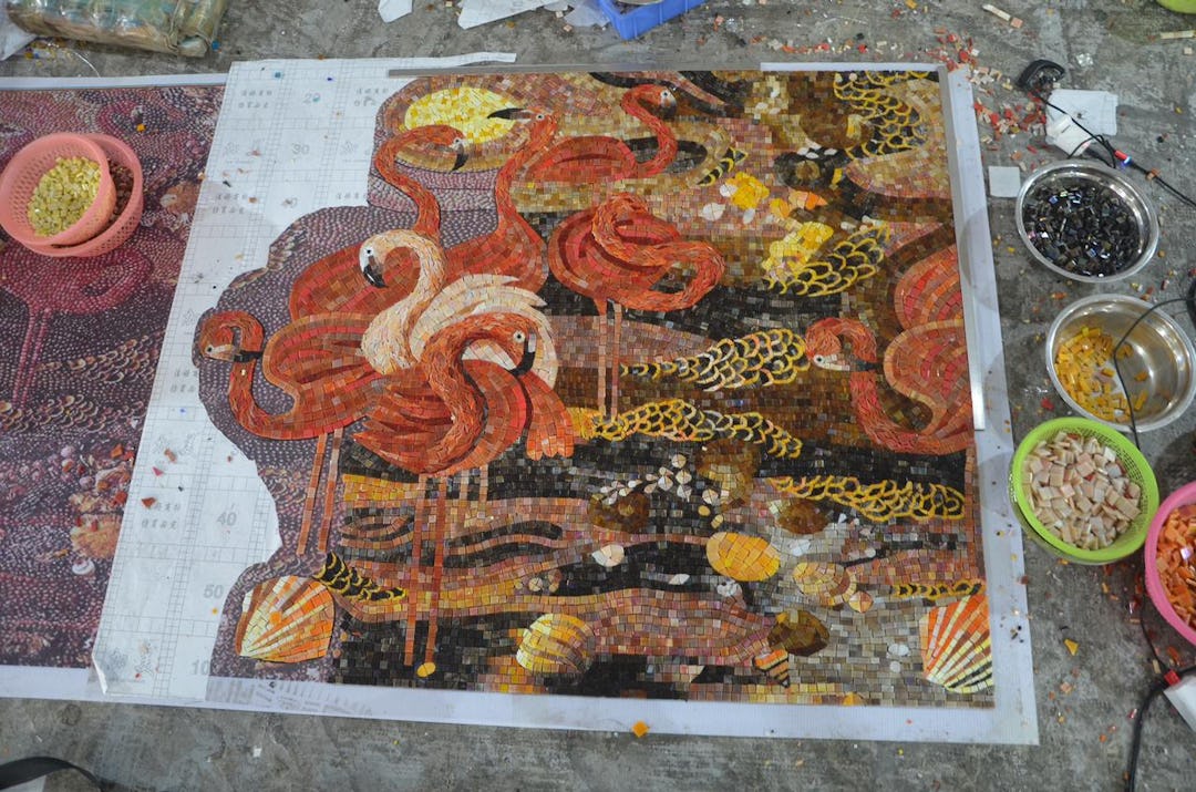 Factory execution of glass wall art