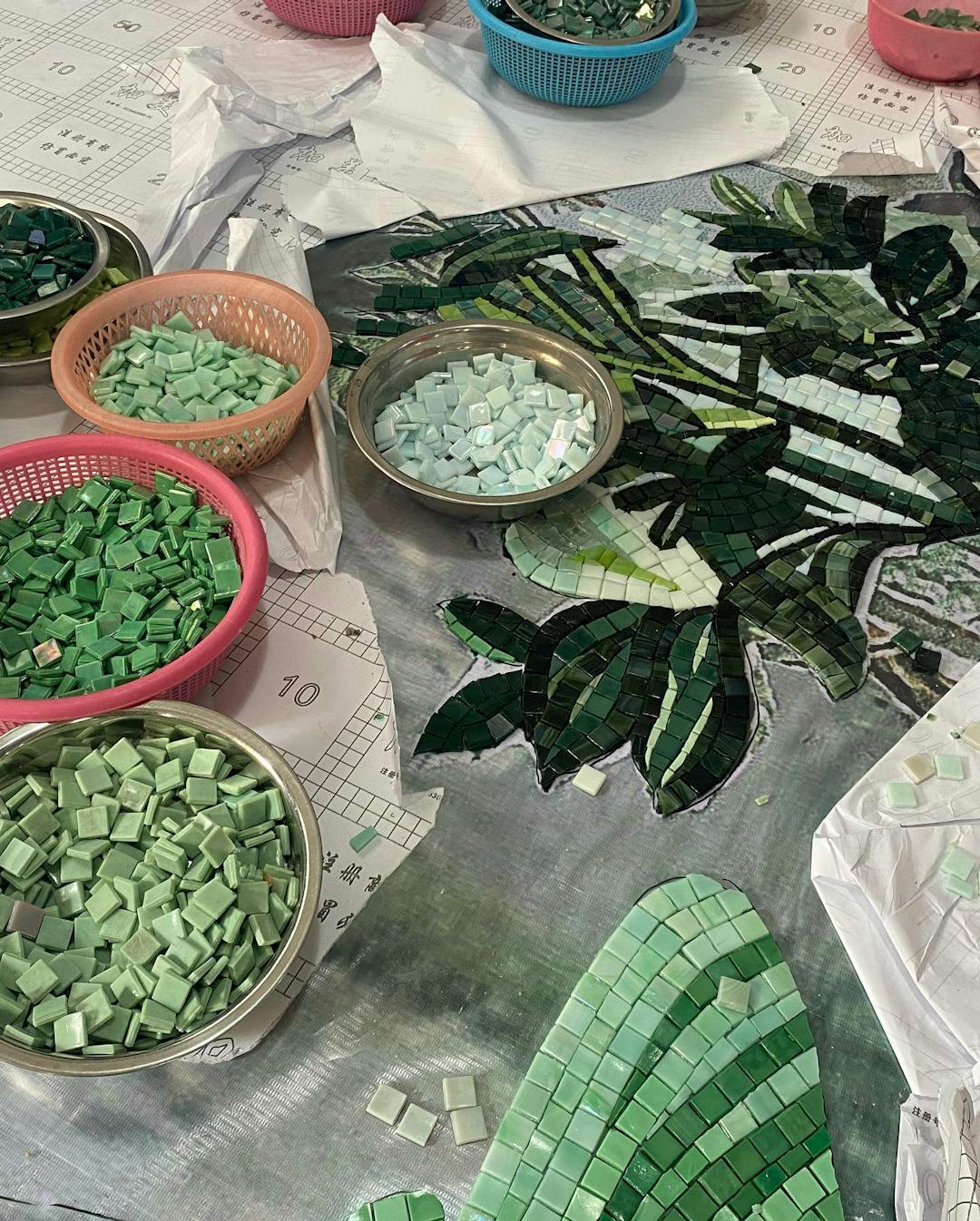Factory execution of glass wall art