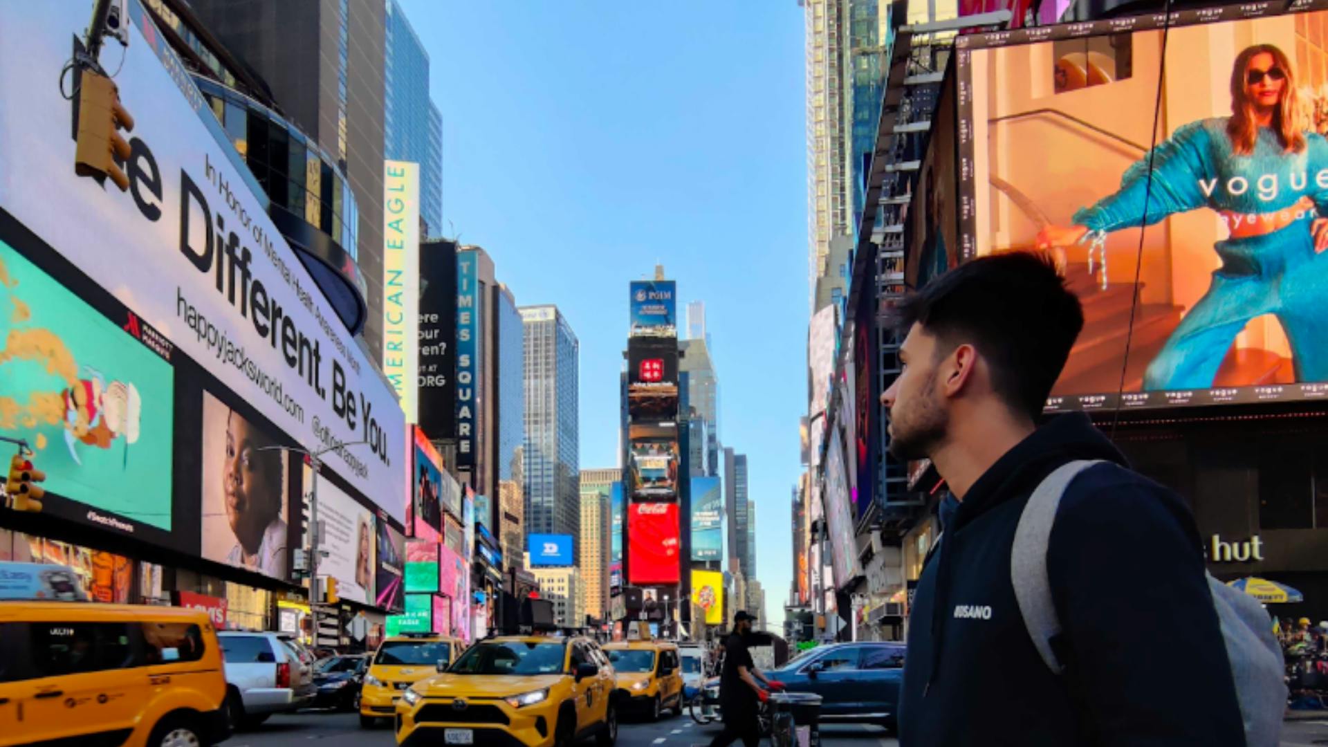 Mosano team member Pedro Zenha at Times Square