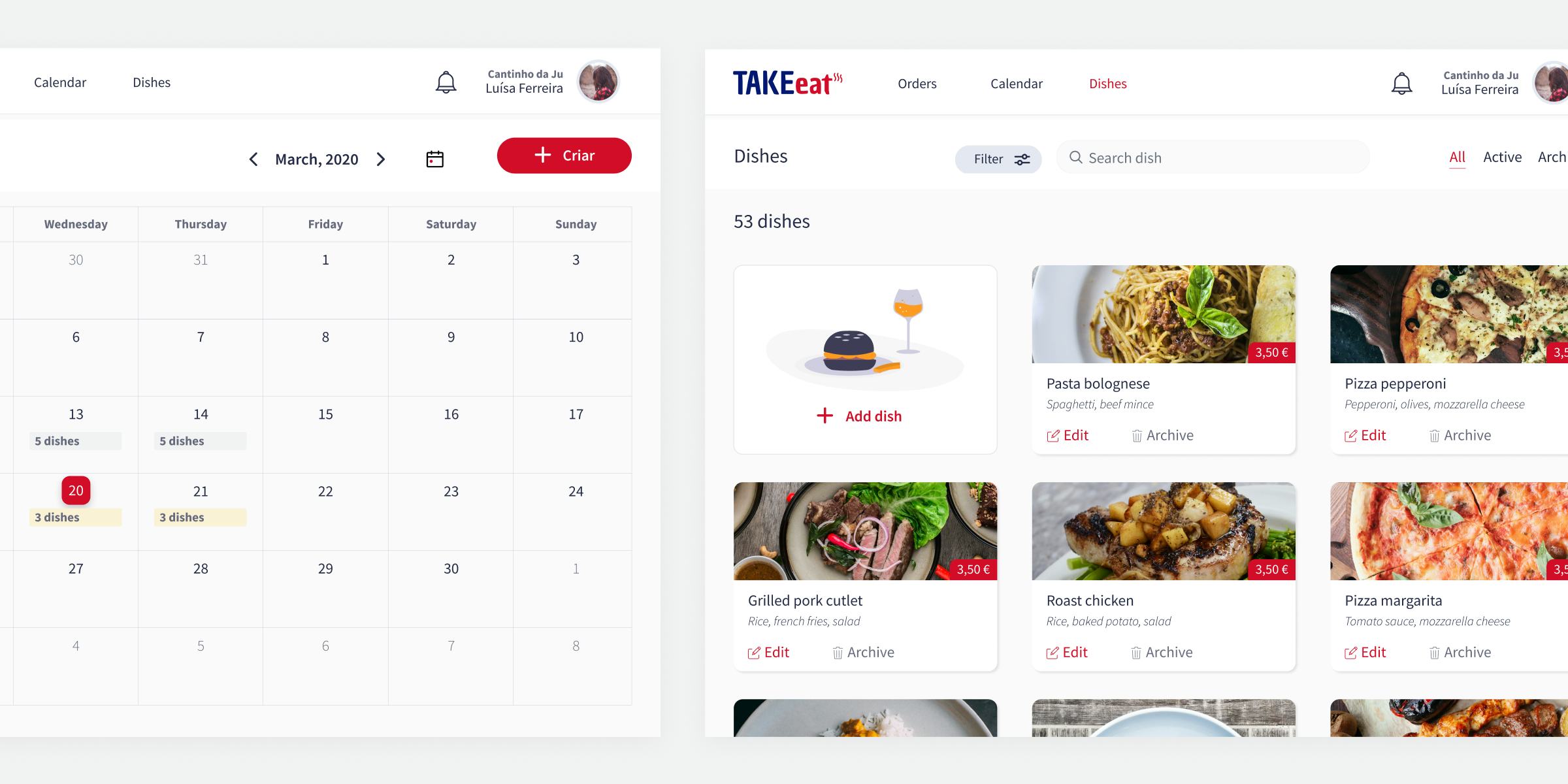take-eat scheduling dashboard by Mosano