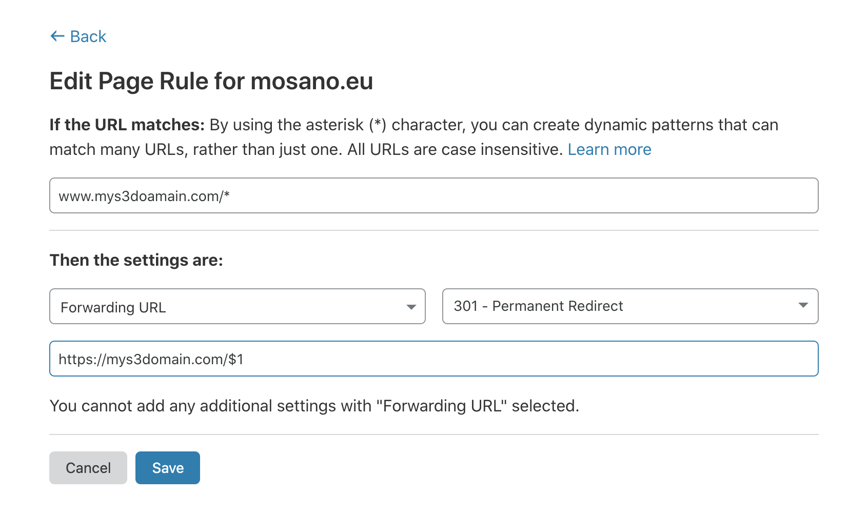 cloudflare page rule configuration