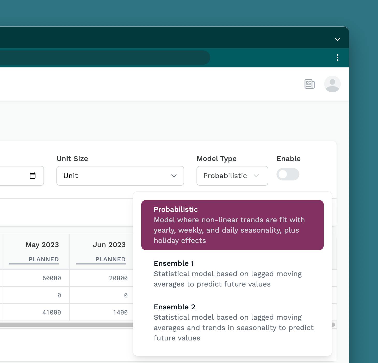 Built-in forecasting models as a guide with built in machine learning smarts.