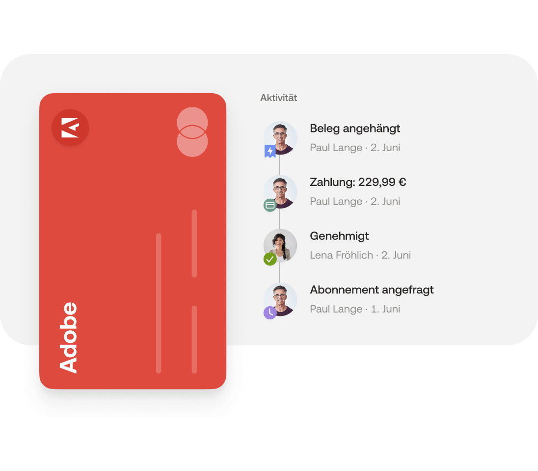 Kreditkarten und alle Zahlungsinformationen wie fehlende Belege, Zahlungen und Anfragen werden in Echtzeit angezeigt