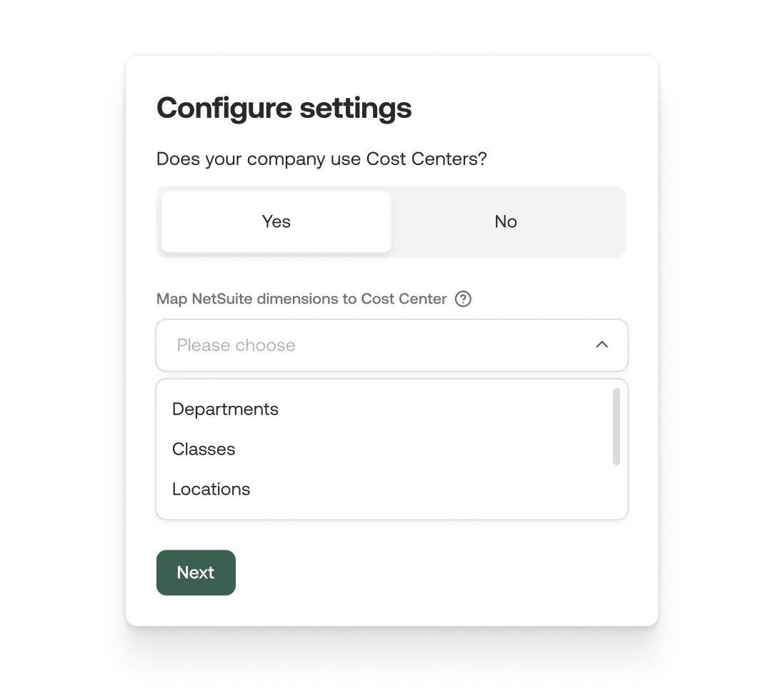 Configure settings modal
