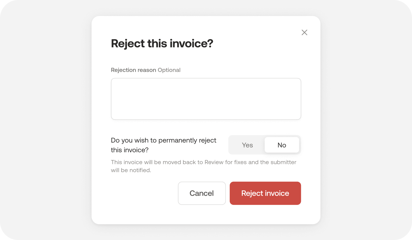 Send invoices back for fixes