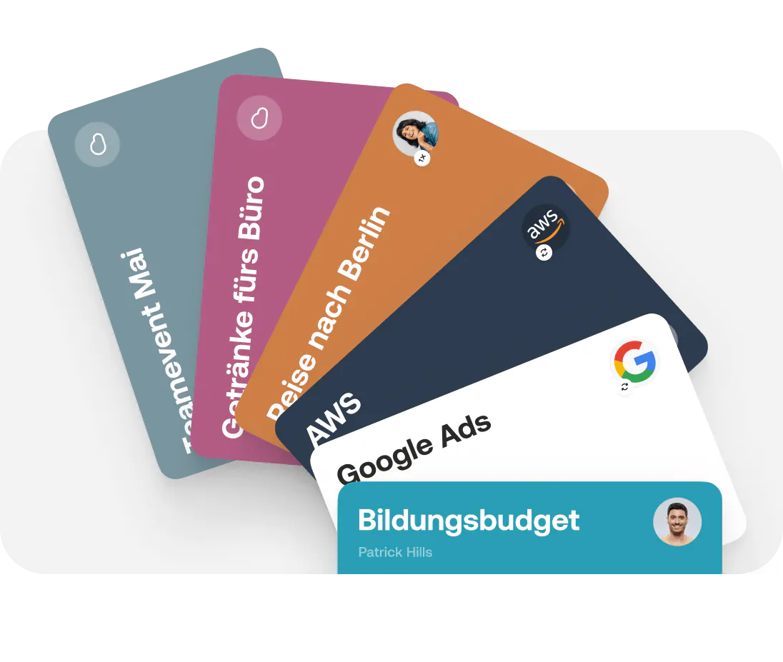 Verschiedene virtuelle Kreditkarten in unterschiedlichen Farben und für verschiedene Arten von Ausgaben