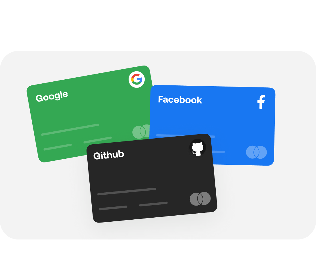 Google Facebook and Github cards