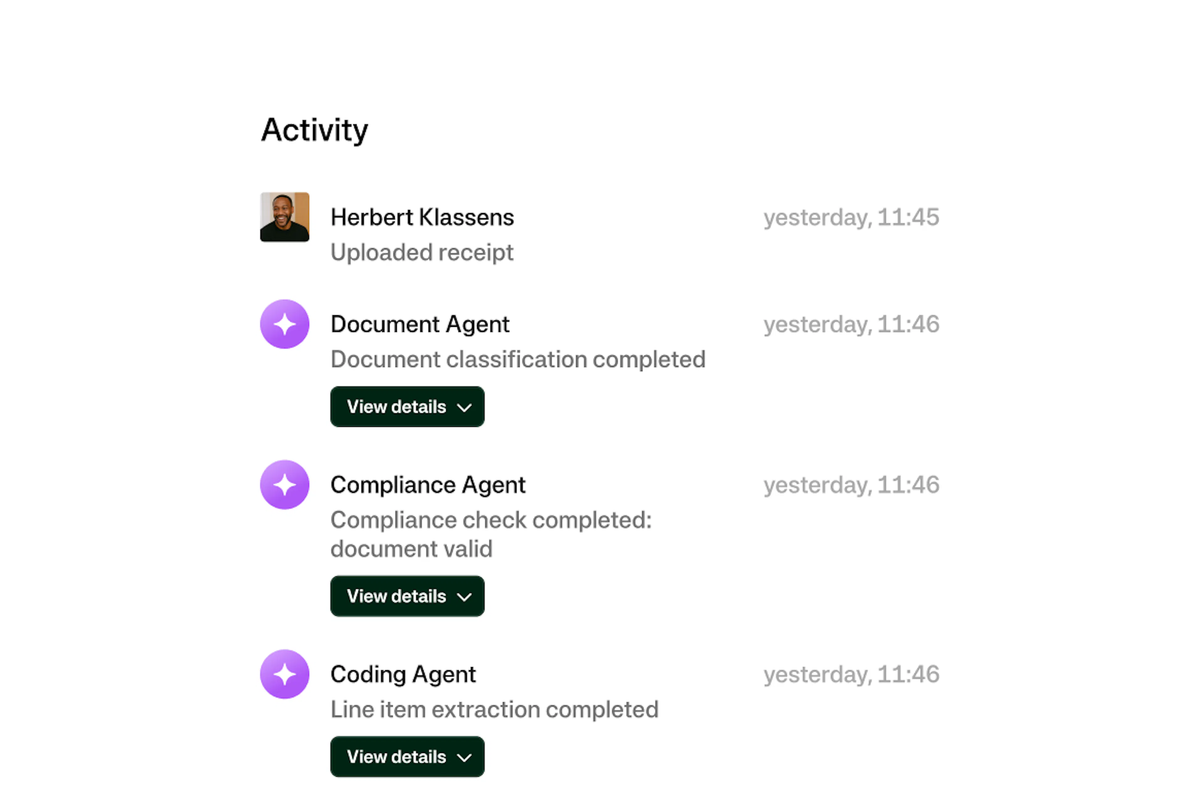 Agent activity list review