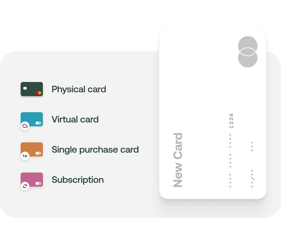 Apply for physical and virtual credit cards in the Moss app - whether one-time or recurring issuance.