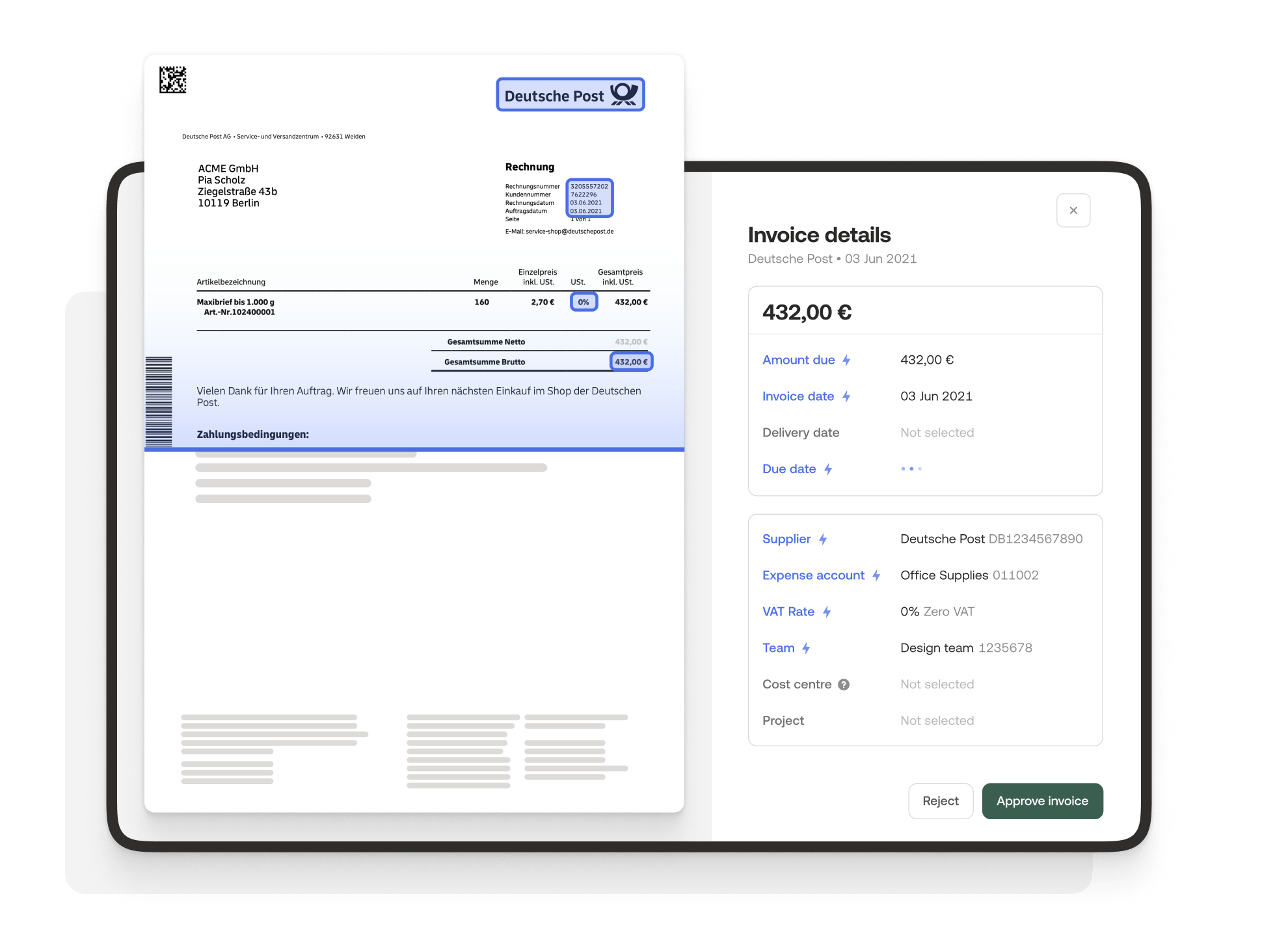 Invoice details in the Moss platform