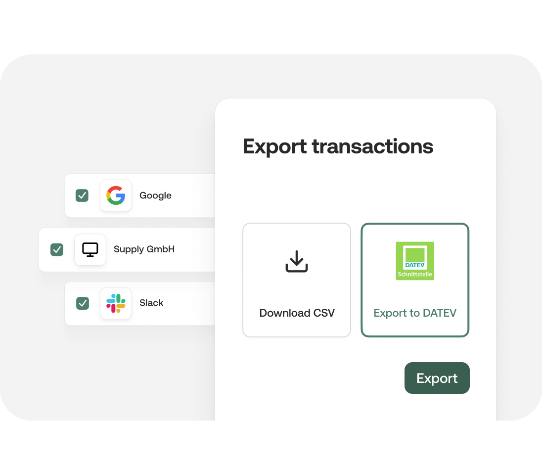 Export all bookings with invoice with DATEV connection or download as CSV file