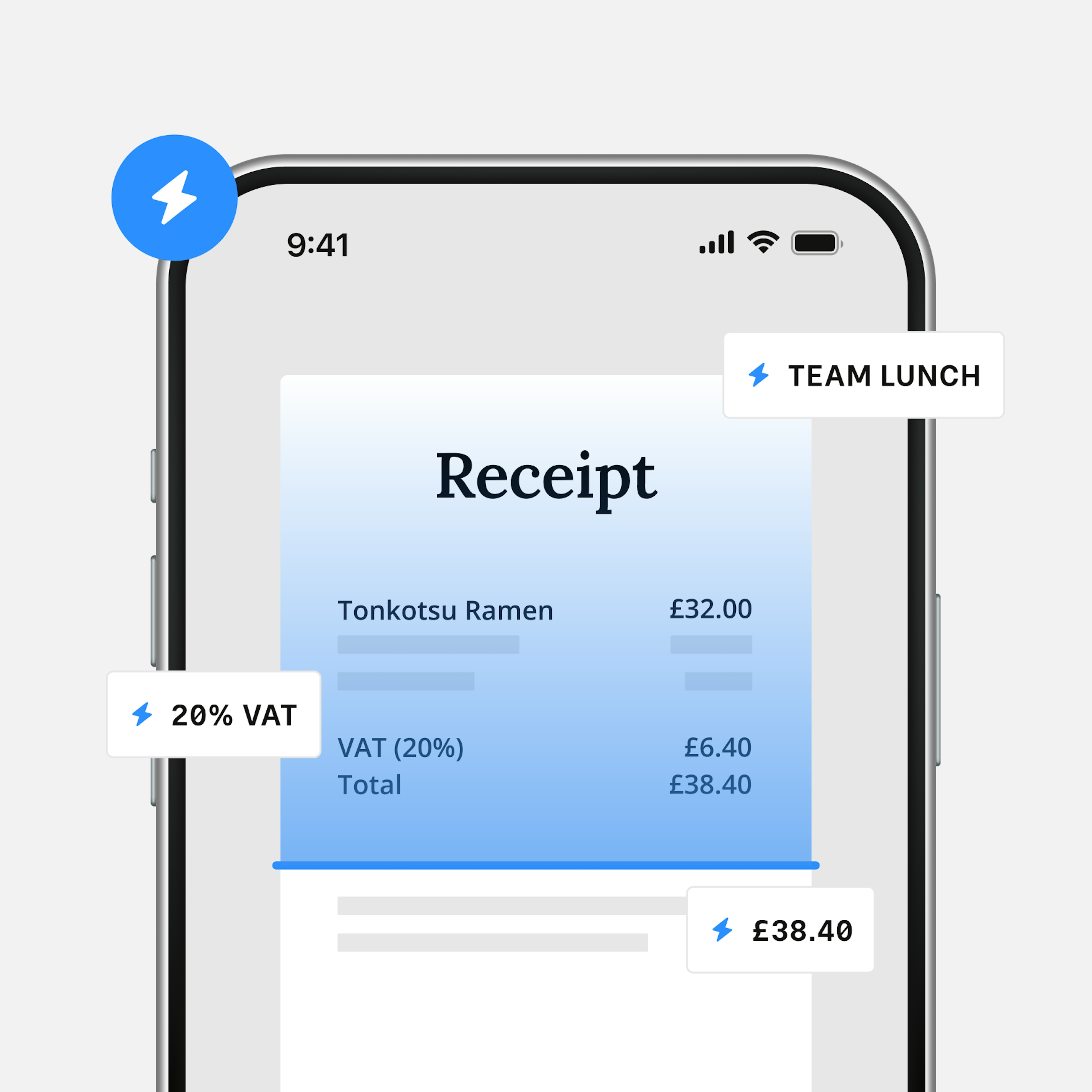 Moss receipt capture with key data fields extracted 