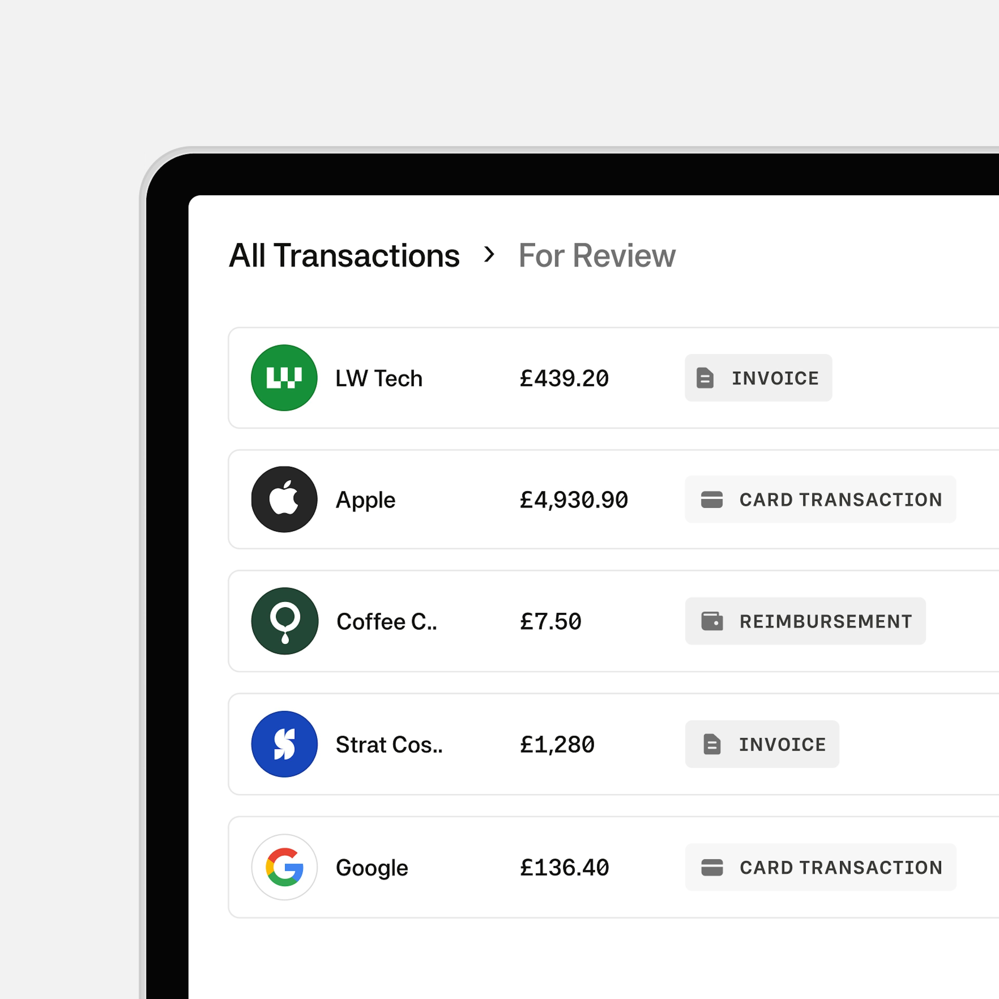 UK overview of different accounting transactions including invoices, cards, and reimbursements 