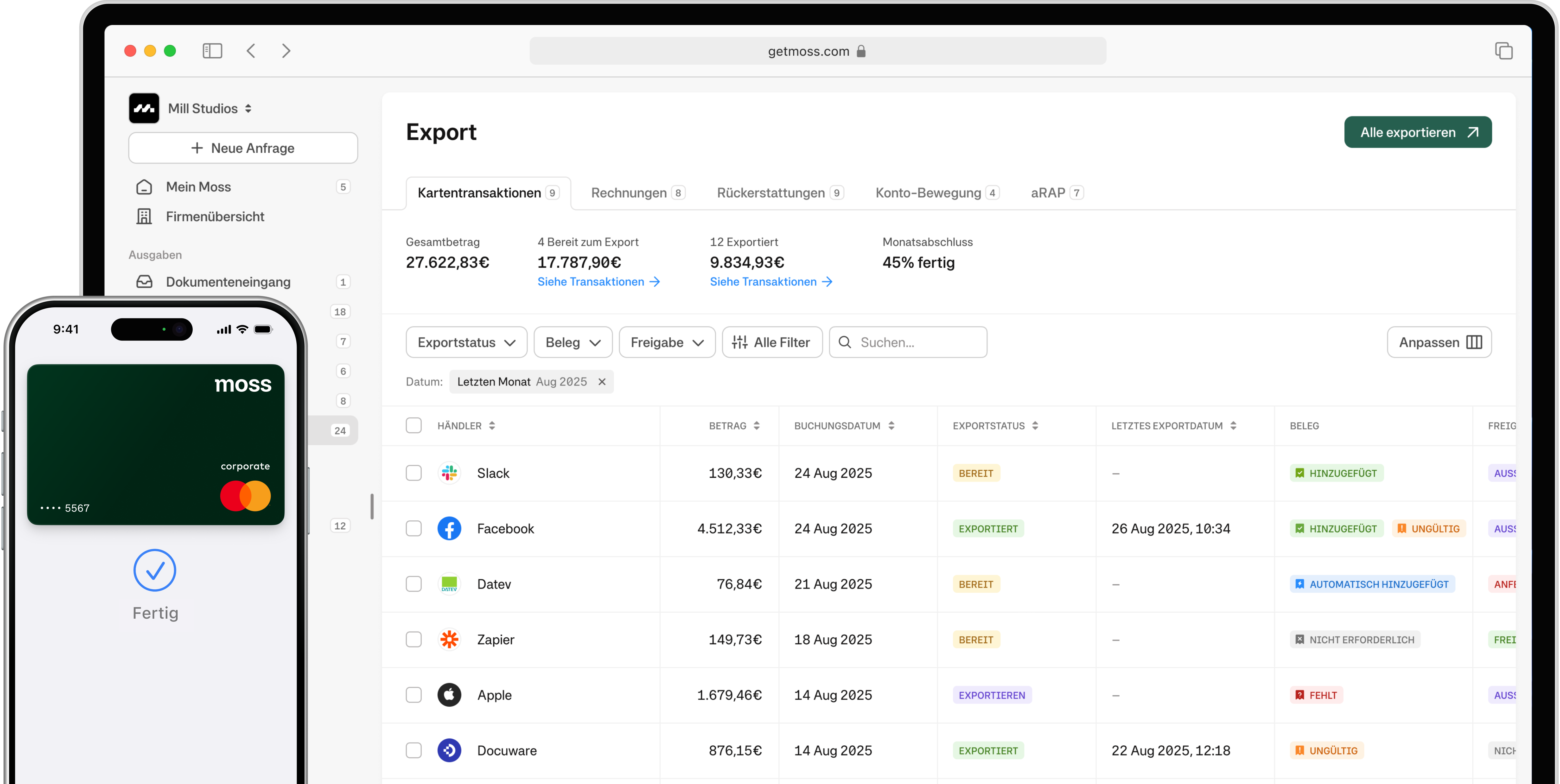 Überblick über die Moss-Oberfläche und die mobile App