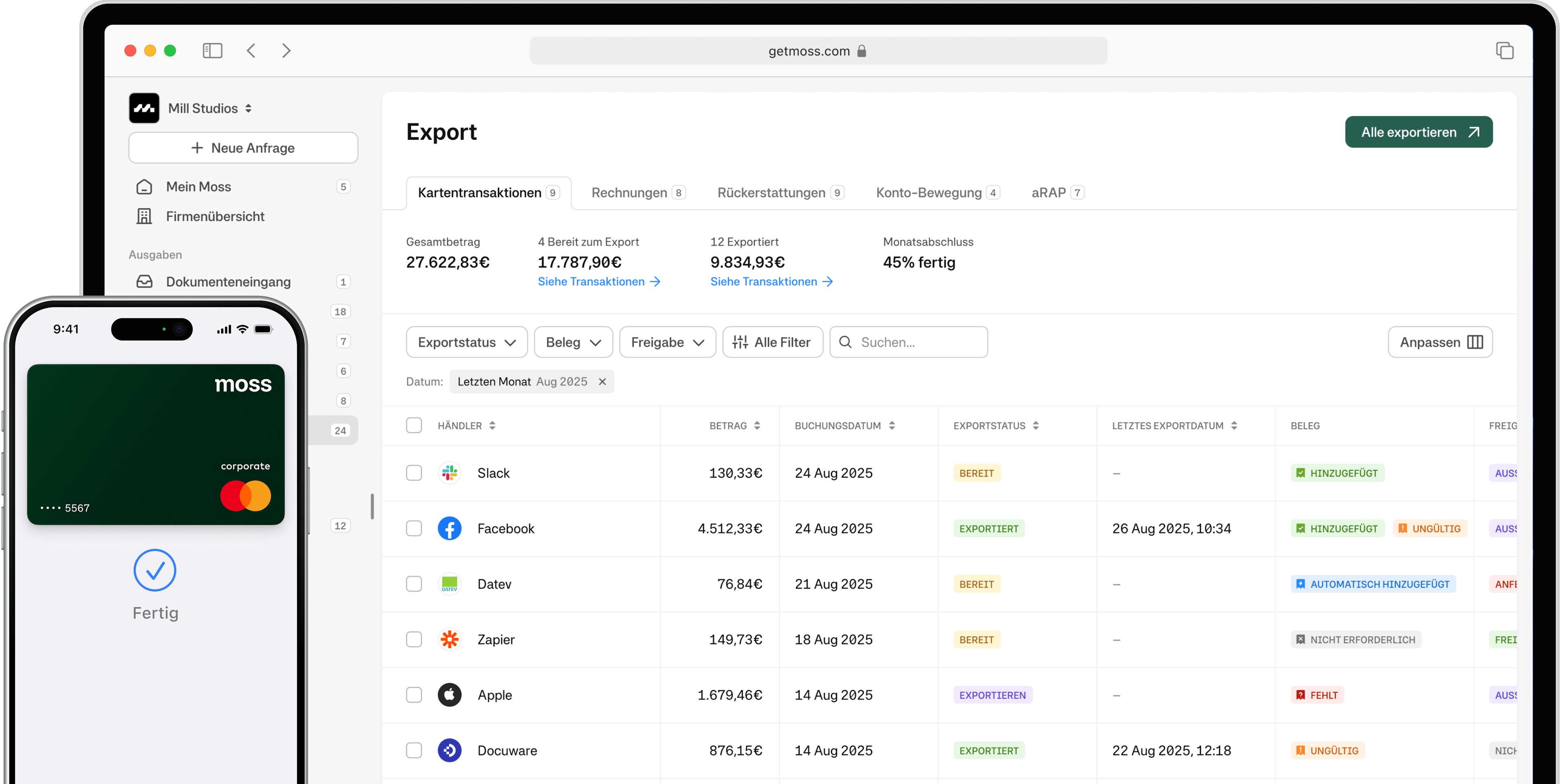 Überblick über die Moss-Oberfläche und die mobile App