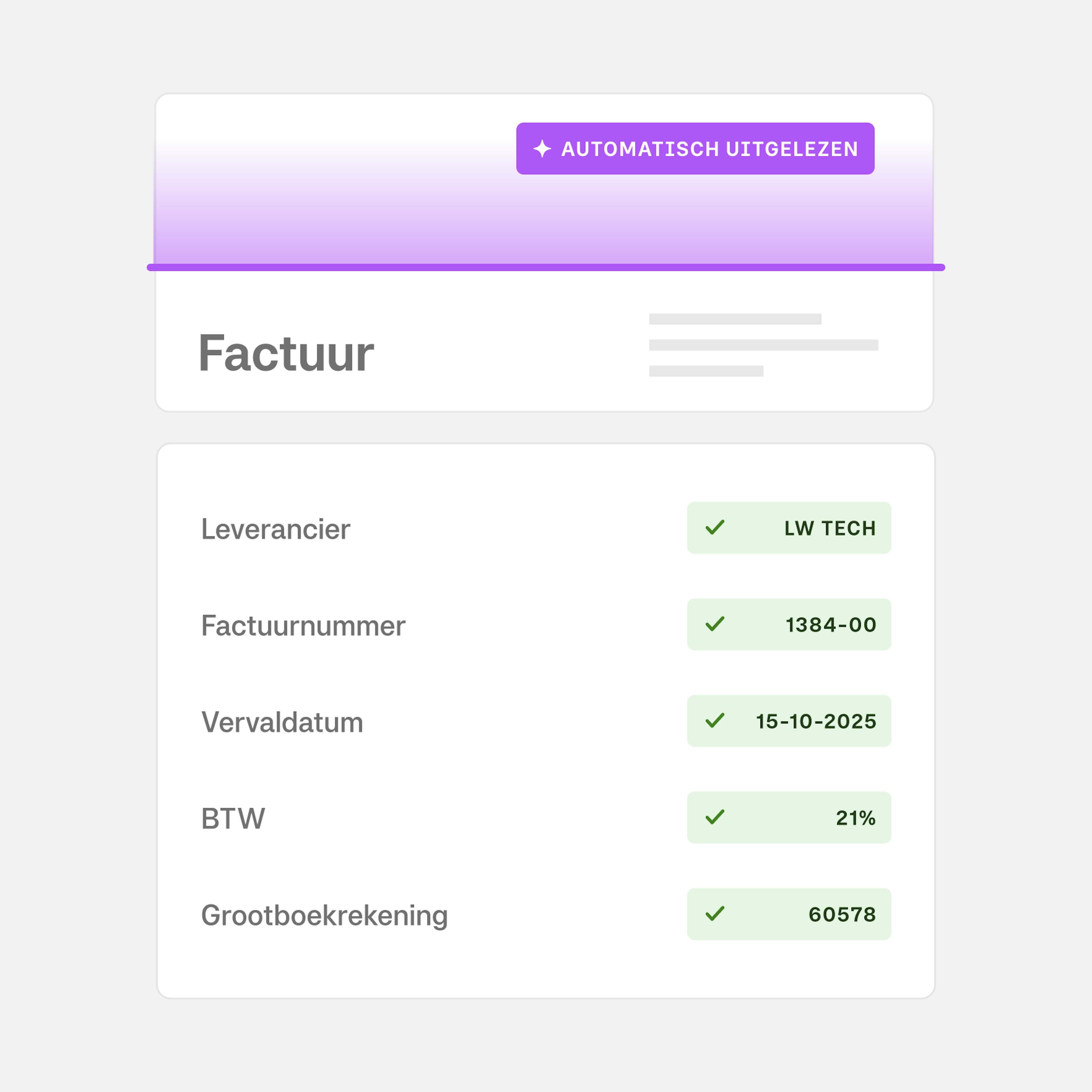 Nederlandse factuur met automatisch geëxtraheerde boekhoudkundige kenmerken
