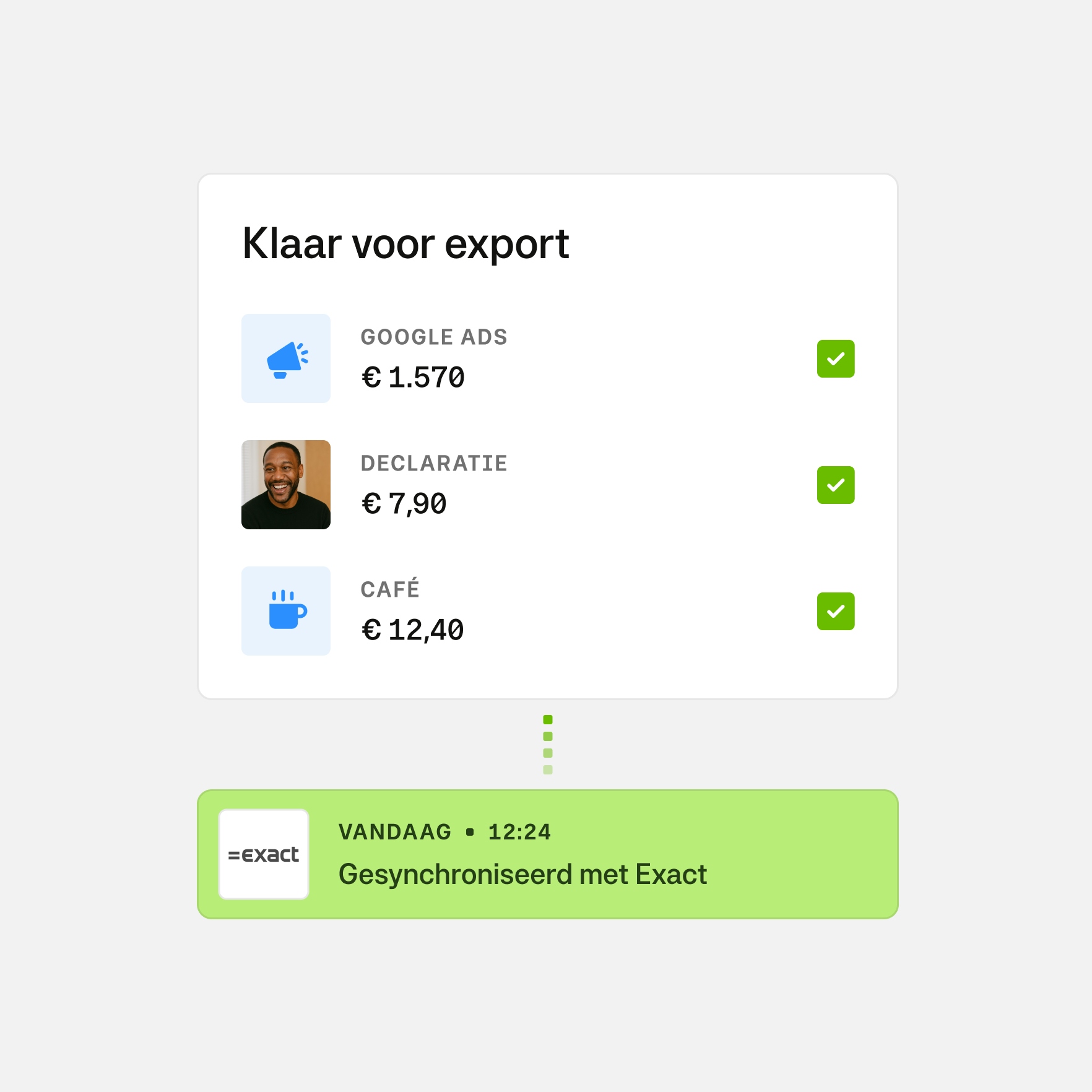 Workflowoverzicht van het Moss-naar-Exact-proces