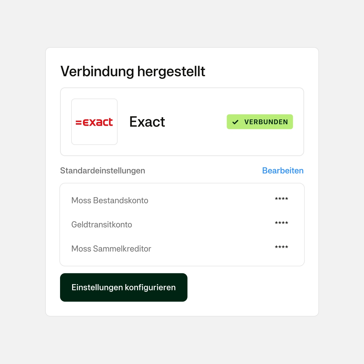 Moss + Exact Online Verbindung hergestellt
