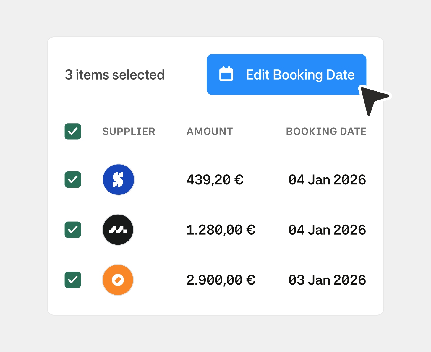 Moss selecting multiple invoices for booking date change