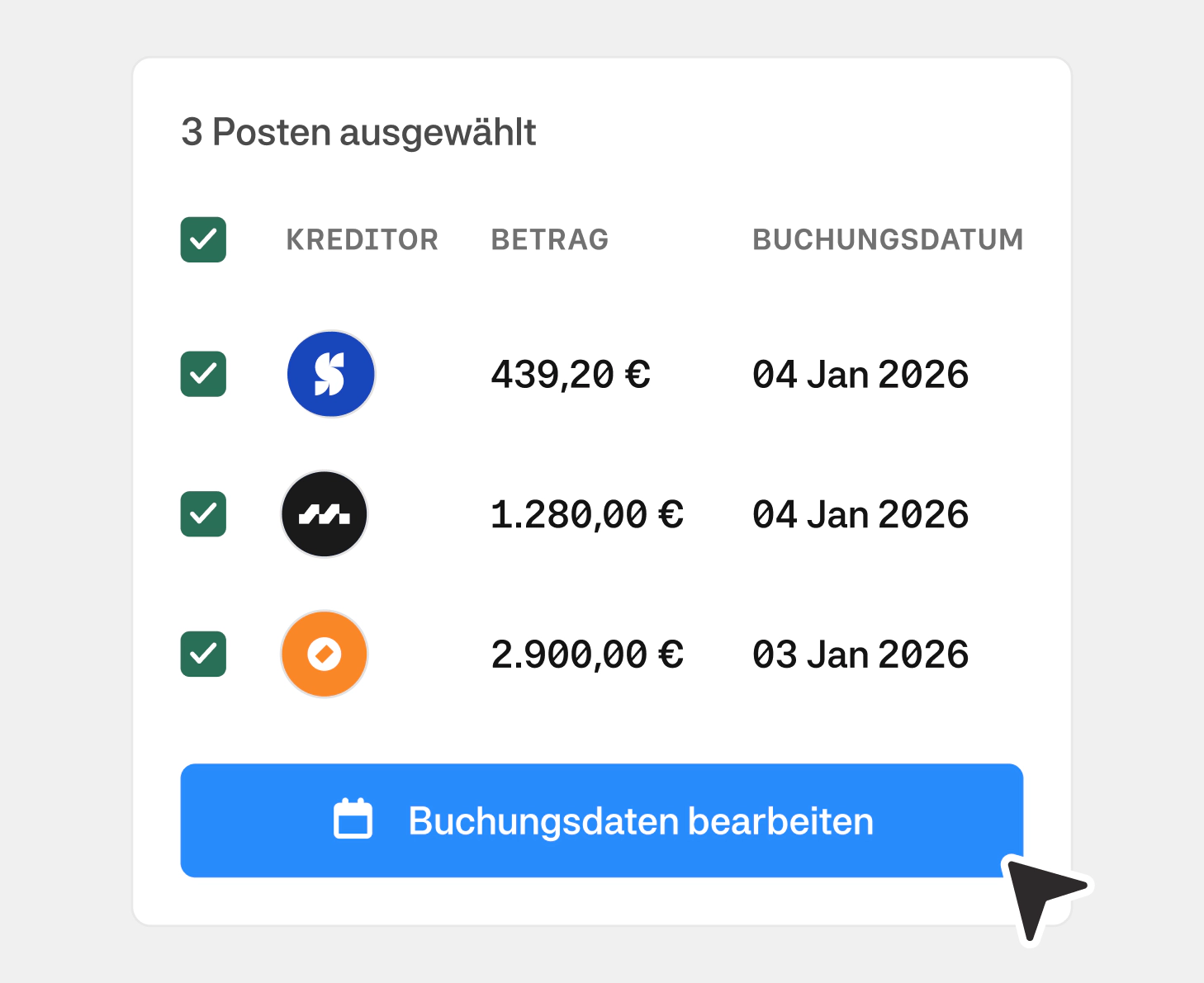 Moss selecting invoices for bulk booking date updates
