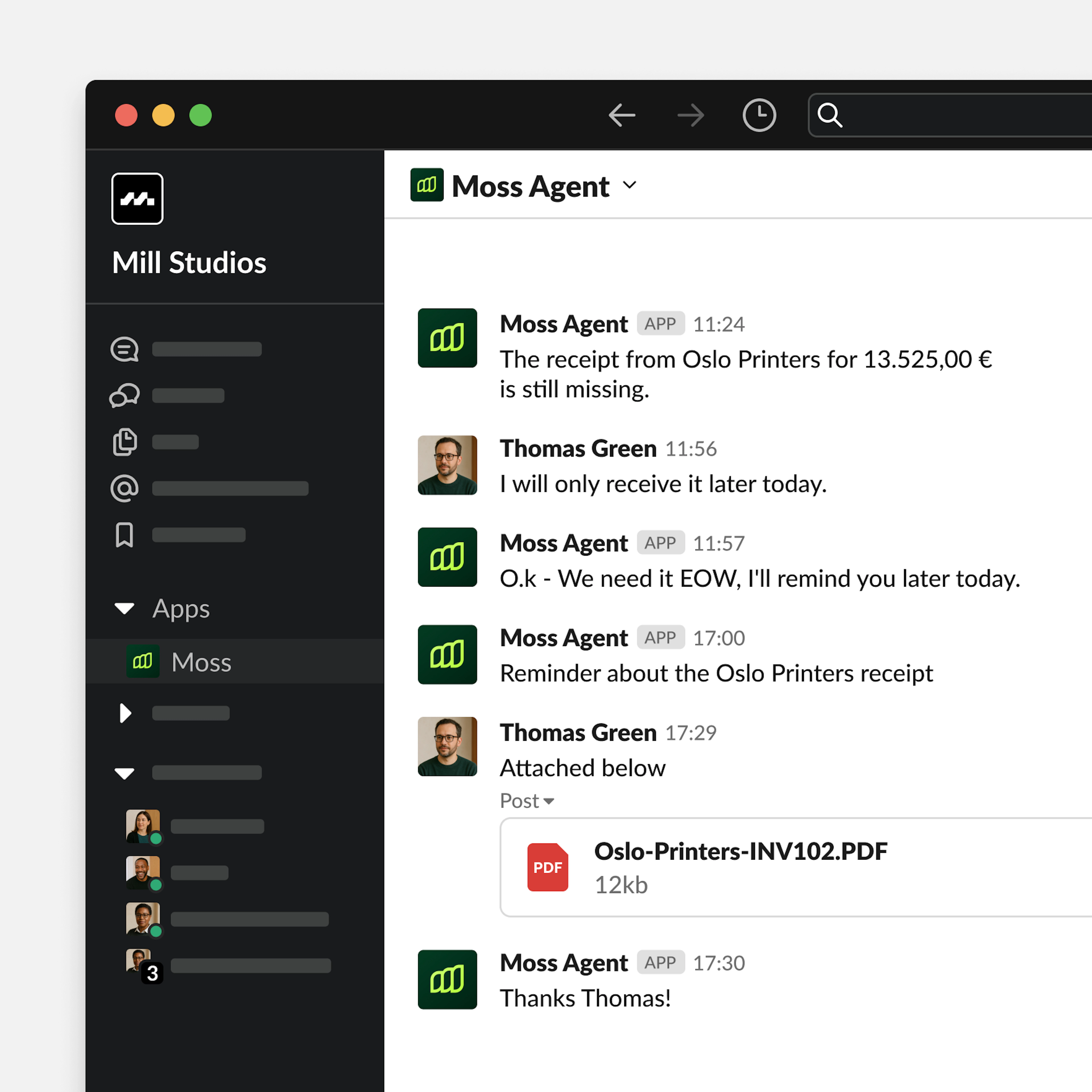Chat interface in Slack 