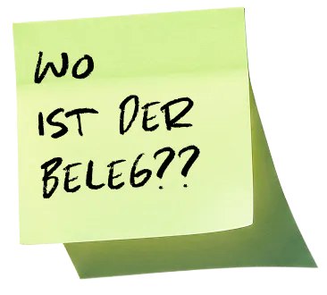 Sticky note: Wo ist der Beleg?