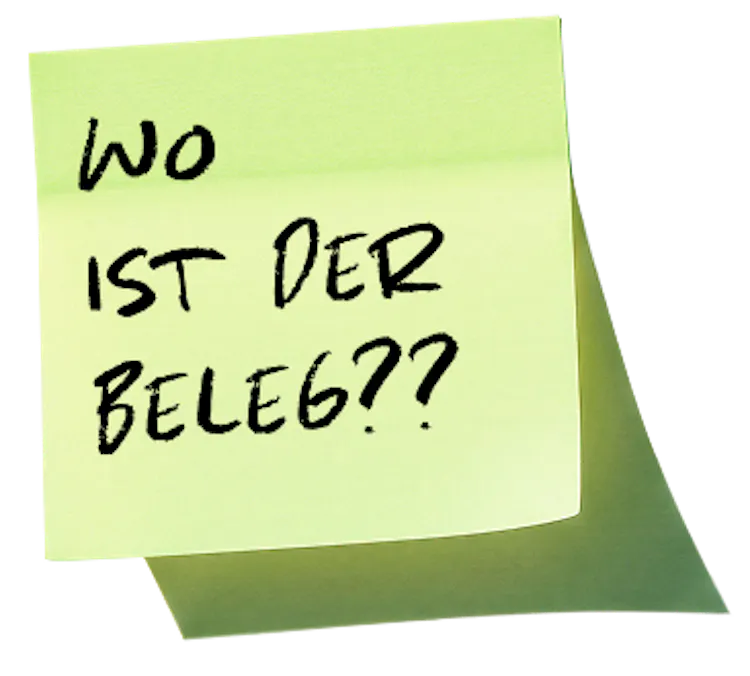 Sticky note: Wo ist der Beleg?