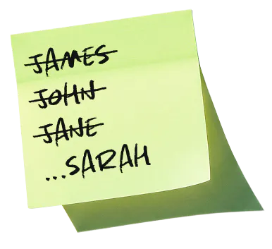 Names on a sticky note