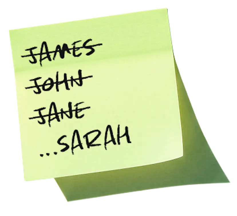 Names on a sticky note