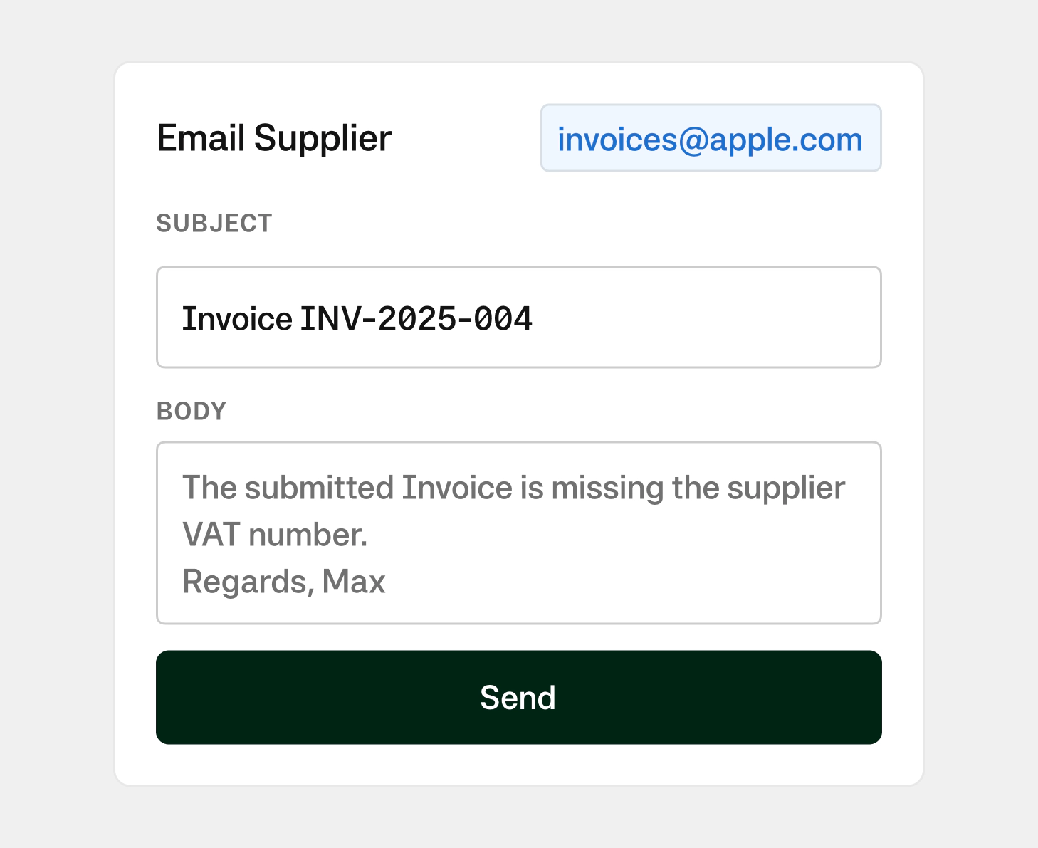 Email suppliers