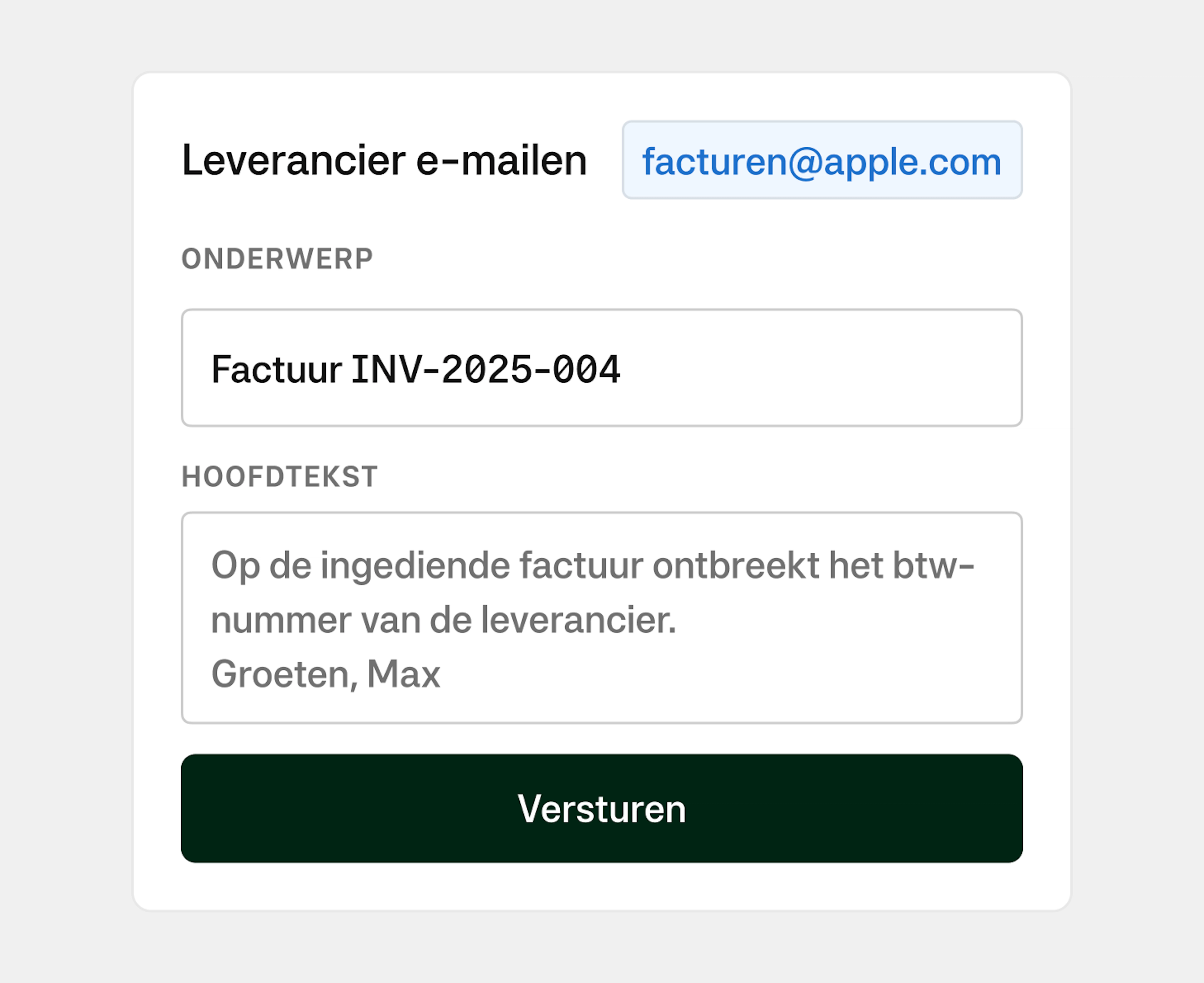 Email suppliers