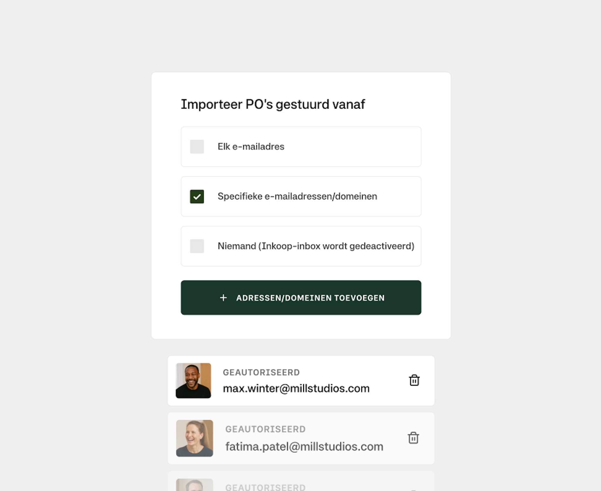 Autorized emails for PO import