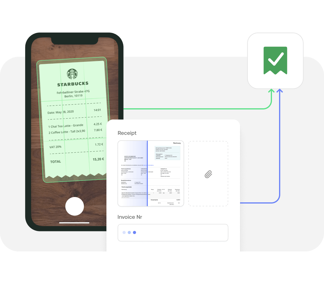 Upload receipts directly with the smartphone, e.g. invoices from Starbucks