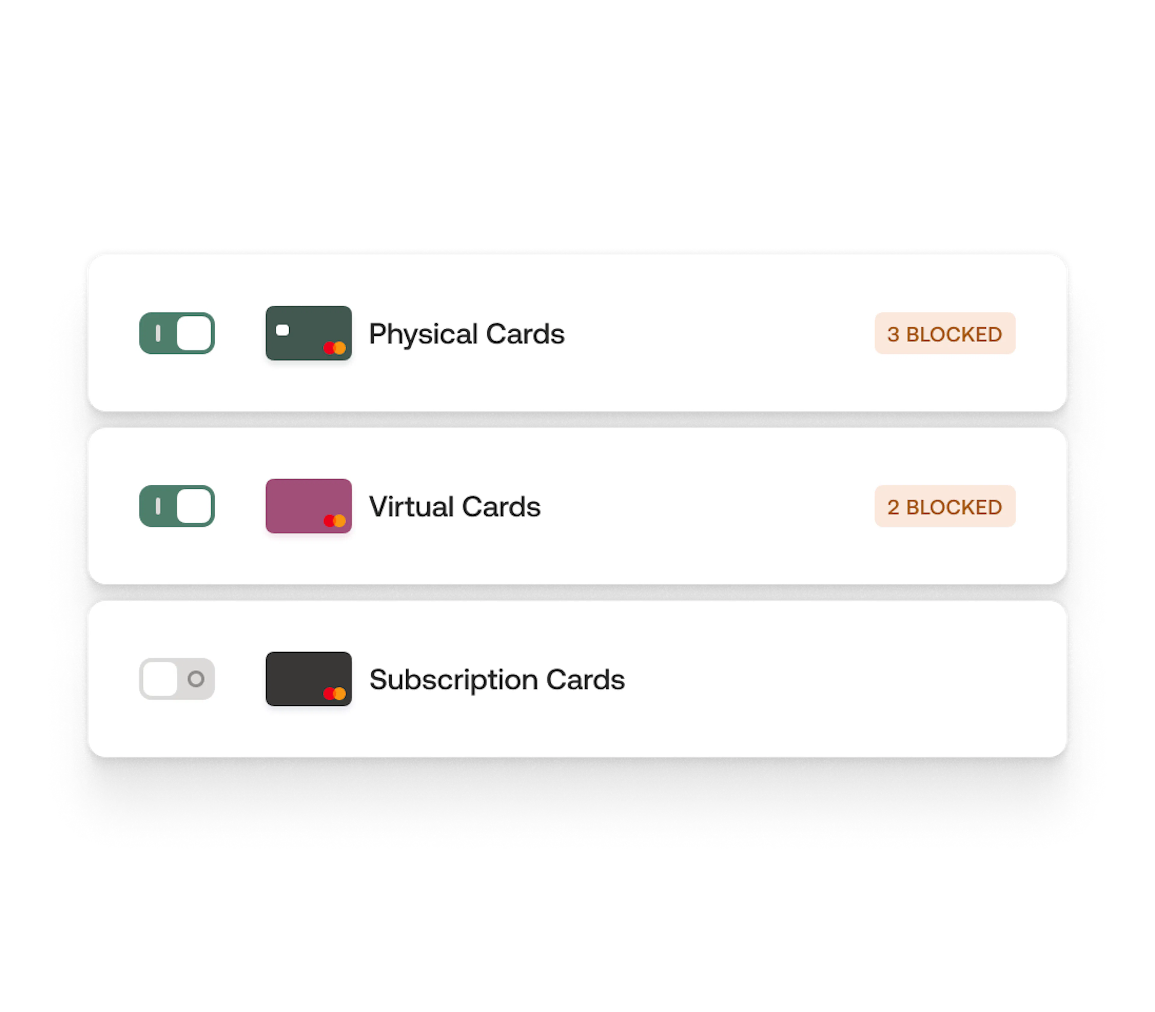 Moss platform with checkboxes for blocking cards