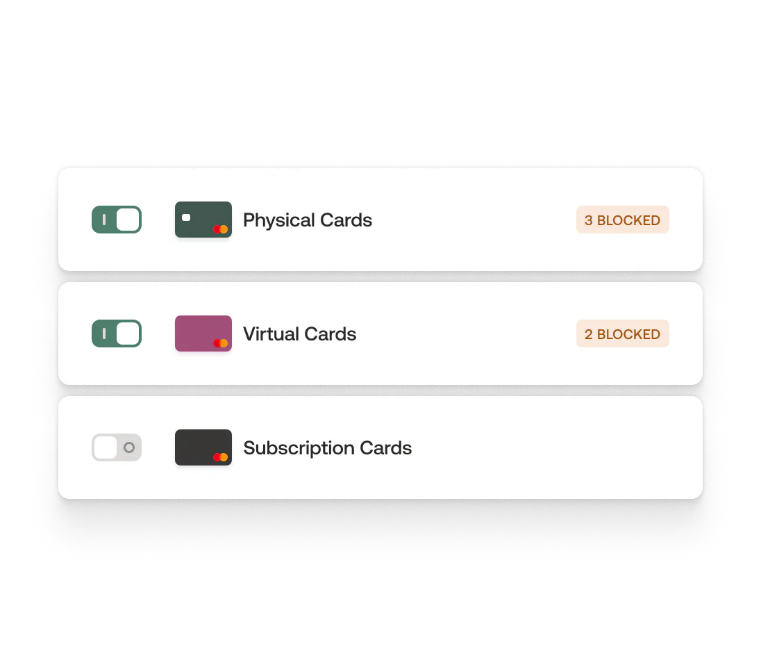 Moss platform with checkboxes for blocking cards