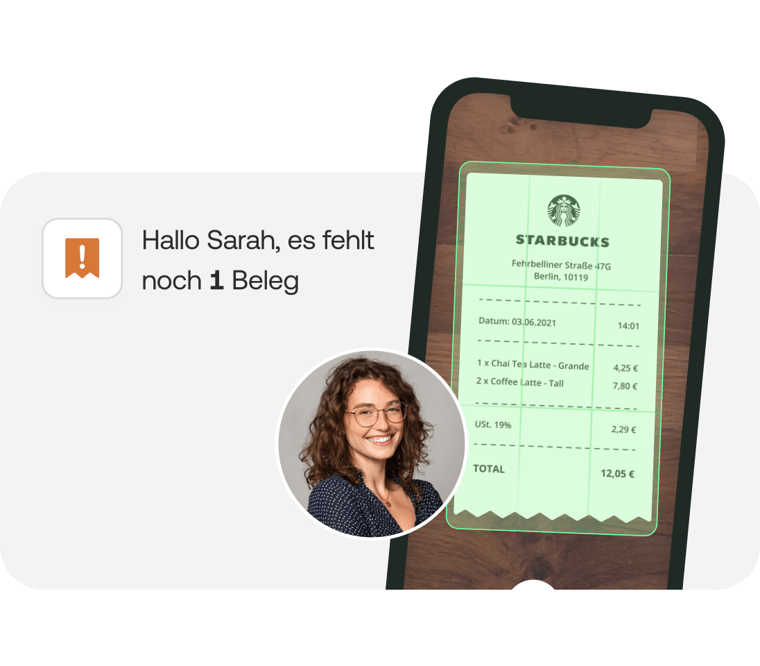 Belege können direkt mit dem Smartphone abfotographiert werden und Mitarbeiter werden an fehlende Belege erinnert