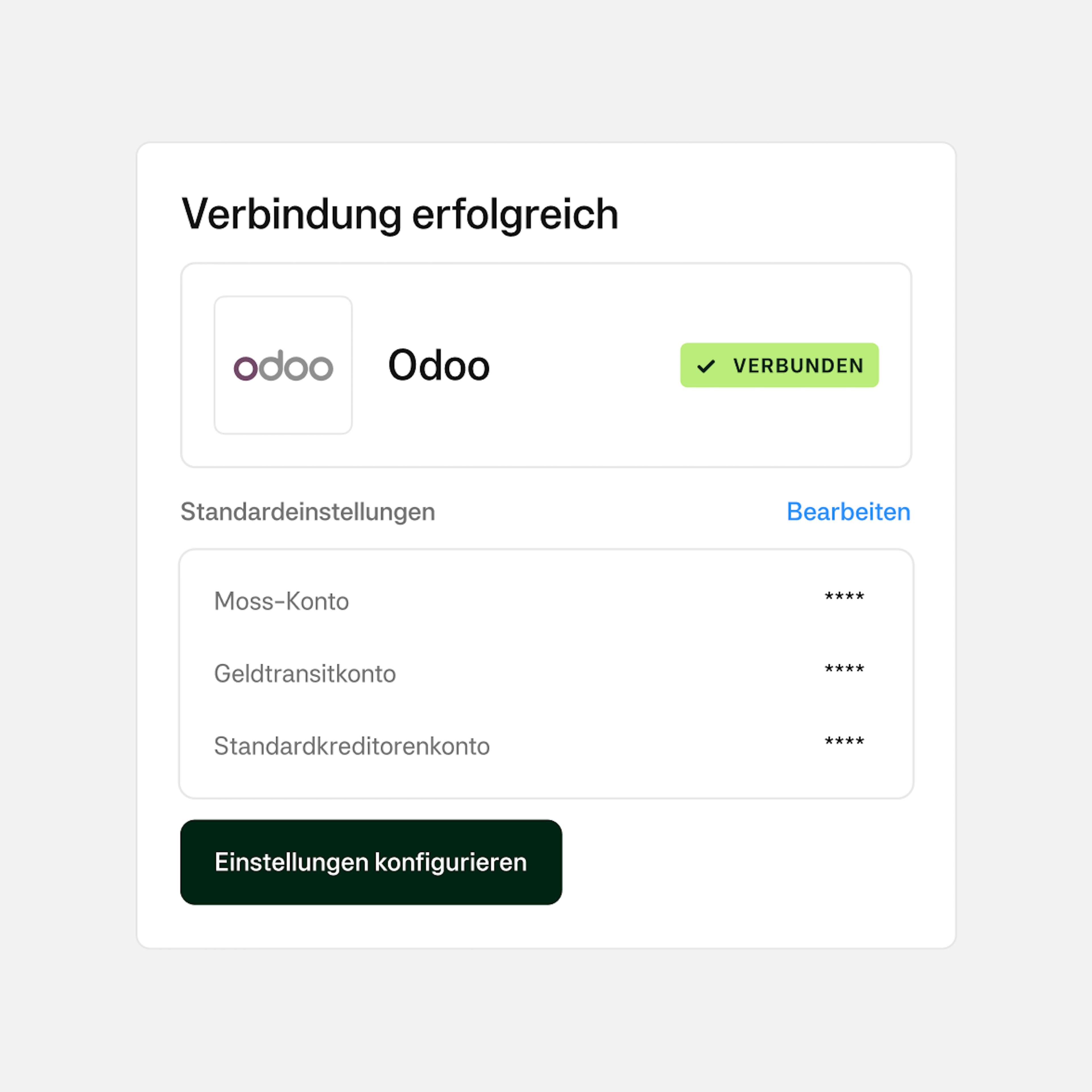 Connected Odoo Moss sync Successful DE
