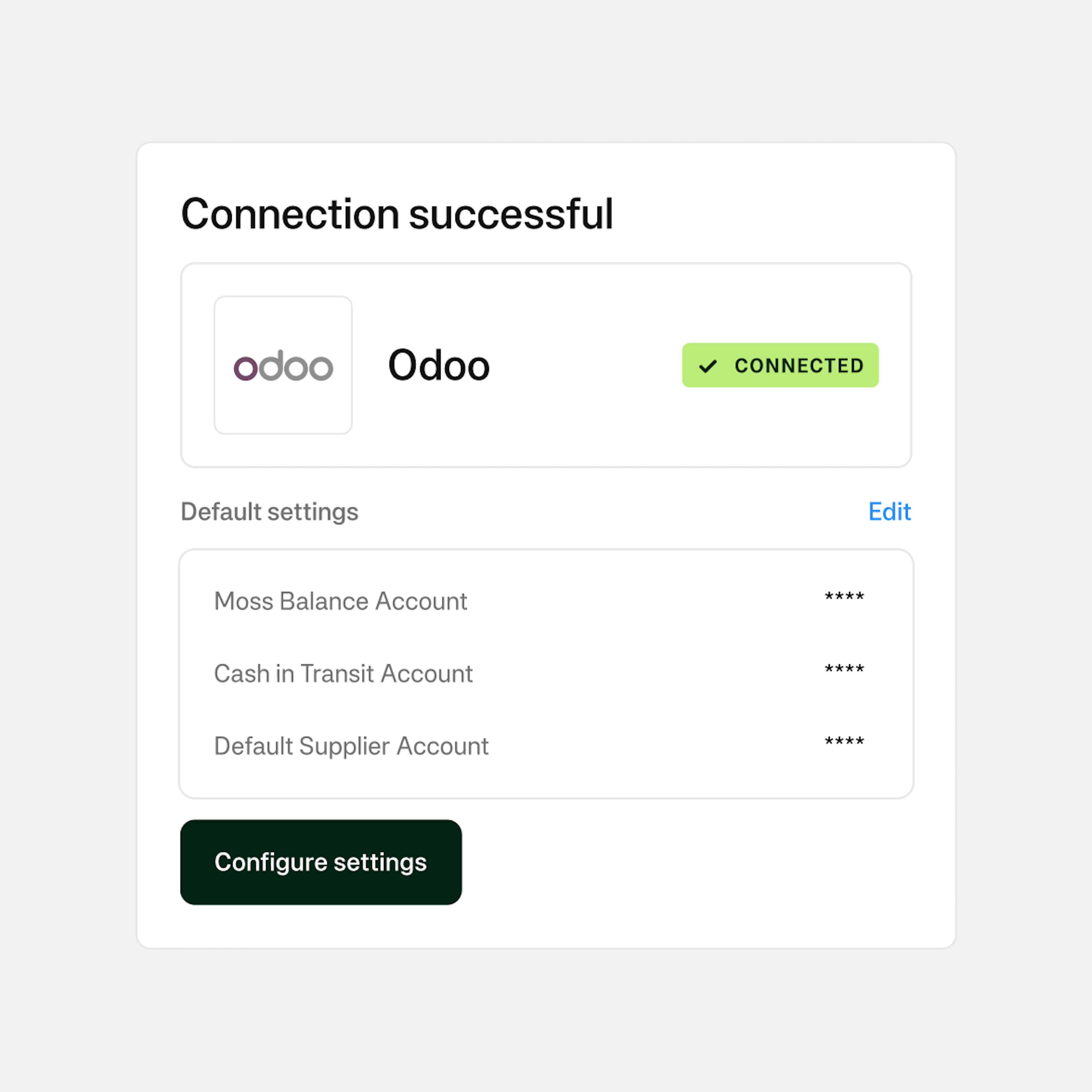 Connected Odoo Moss sync Successful EU UK