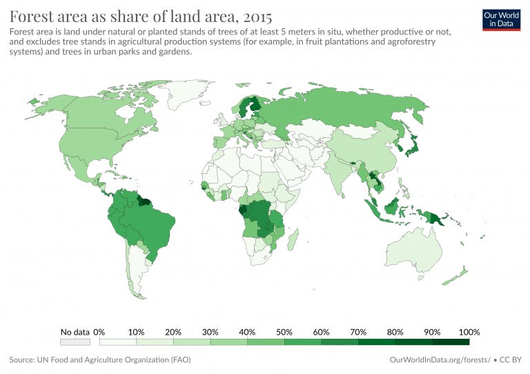 The effects of deforestation, forest cover by country