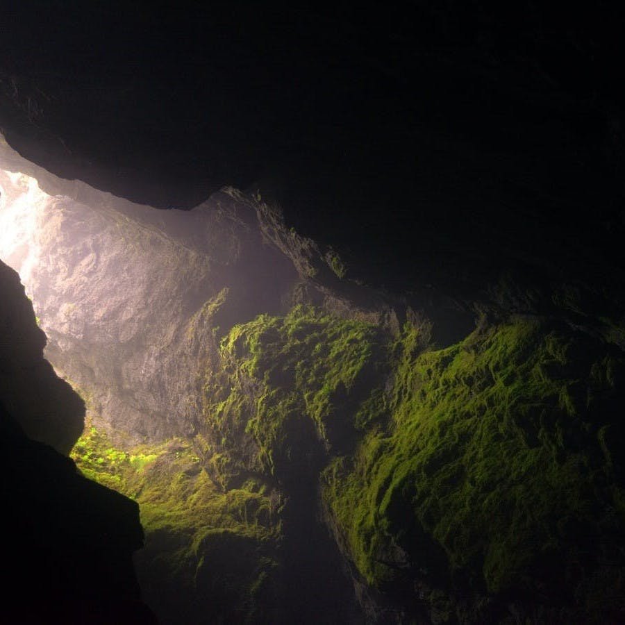 A deep and dark Karst cave, which would be home to an abundance of cave dwelling creatures including bats, the olm salamander and glowworms