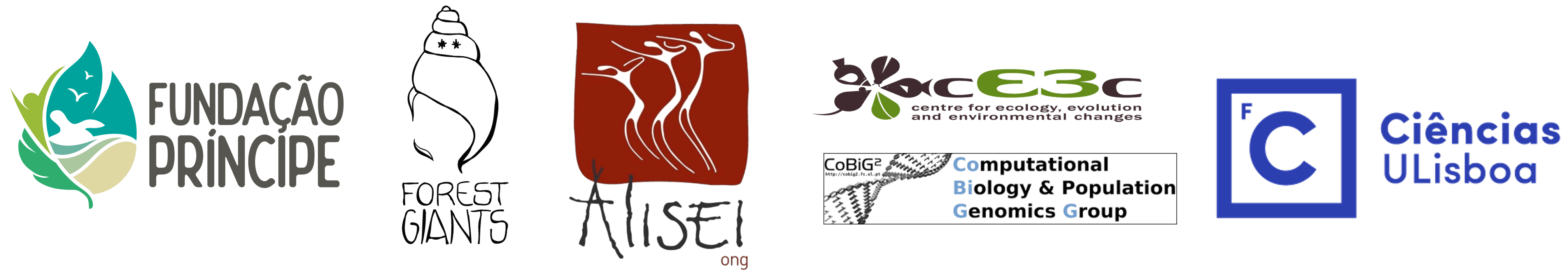 Logos of the project partners for mossy earth Obô giant snail conservation work.