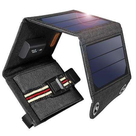 A portable solar charger. A must have on a sustainable travel essentials list.