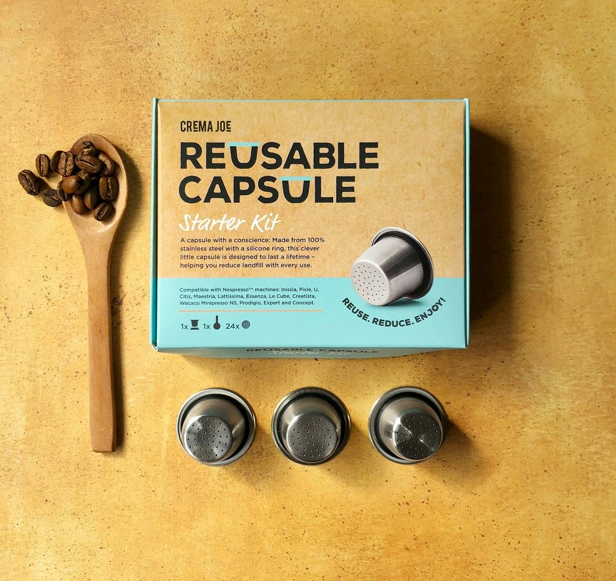 Reusable plastic free coffee capsules