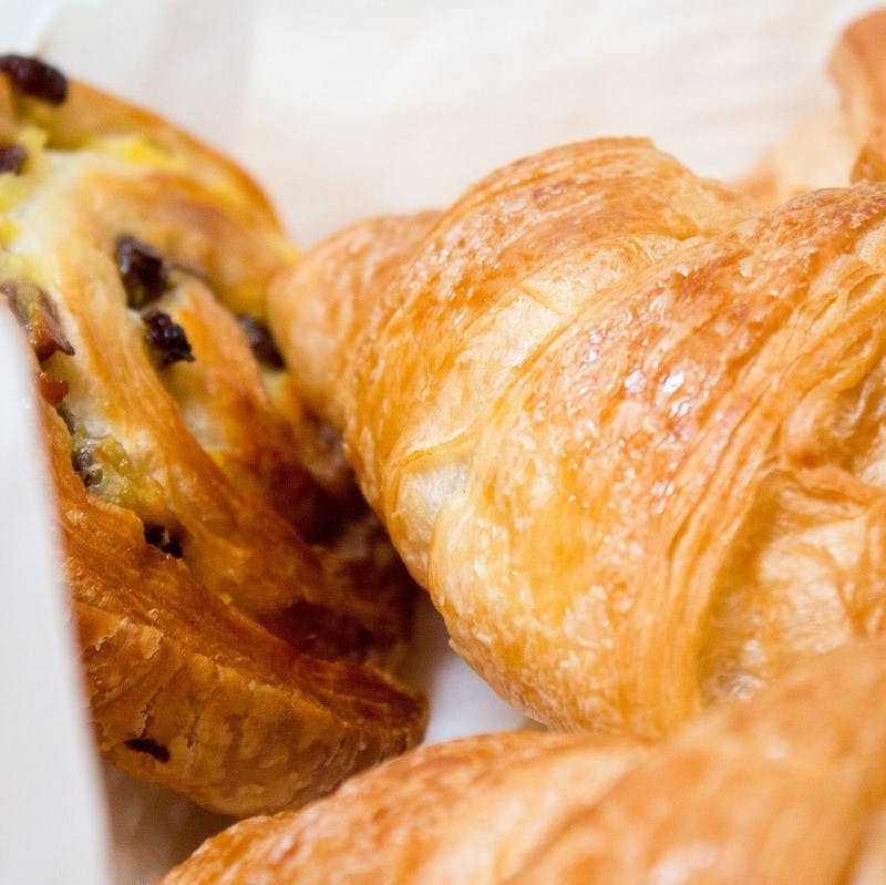 Being vegan doesn't mean you have to miss out on those naughty treats. Here is a selection of French pastries including croissants and pain aux raisin.
