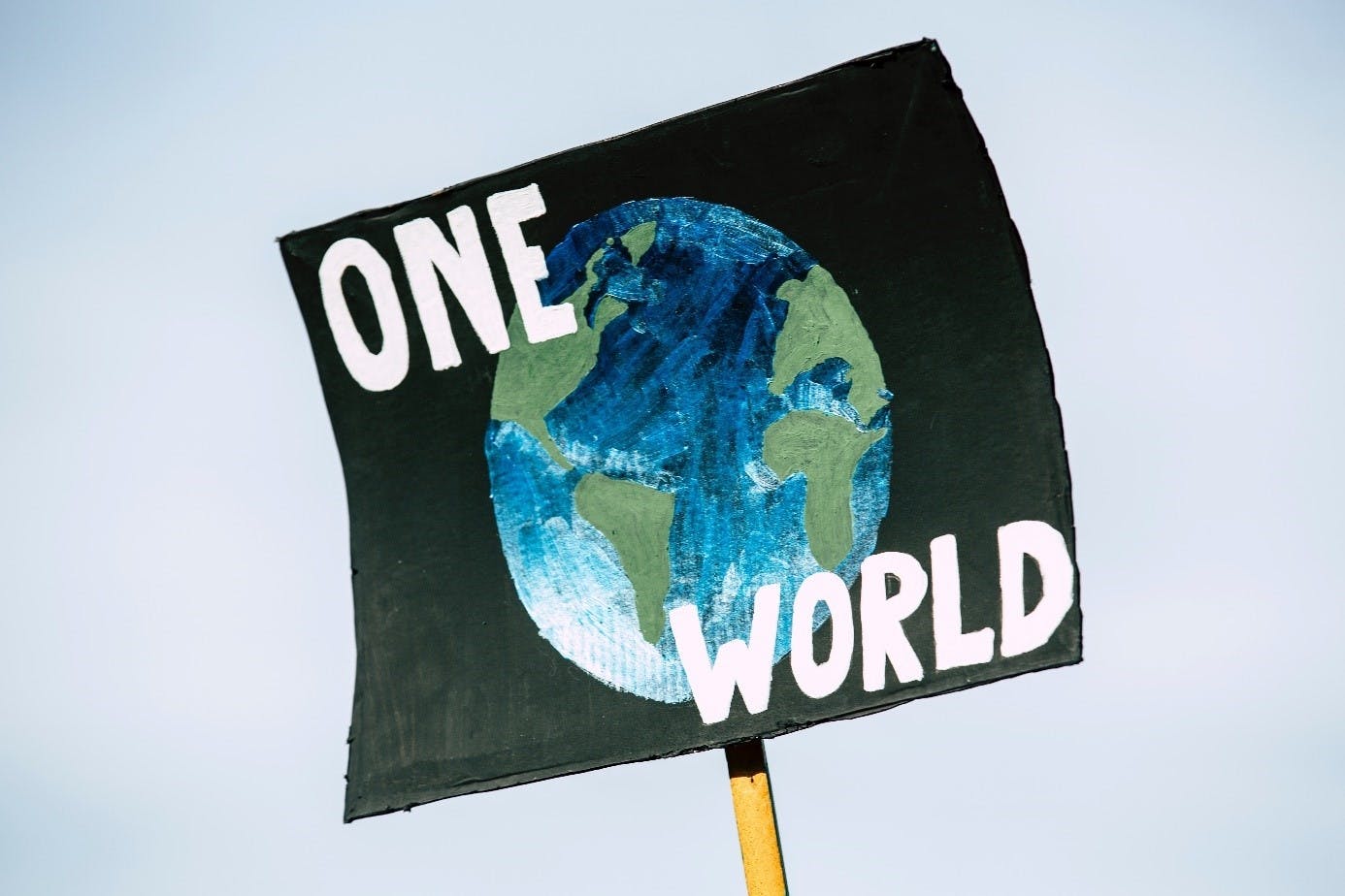 A "One World" poster at a climate change strike.