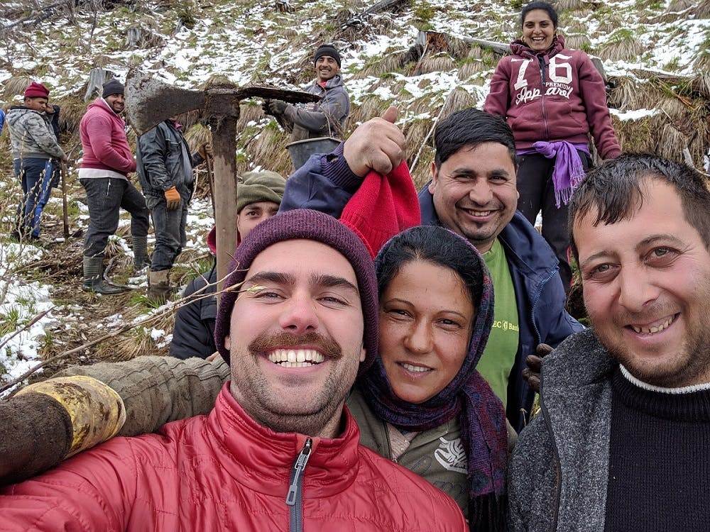 Friendly tree planters in the Carpathian Mountains.