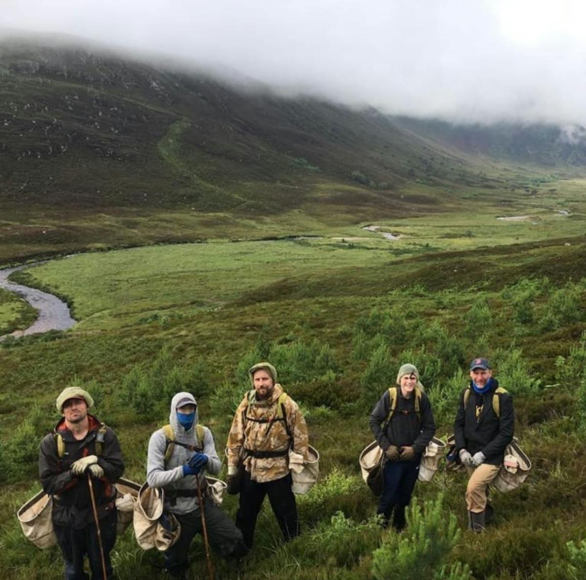 Tree planters at the Alladale wilderness reserve working alongside Mossy Earth