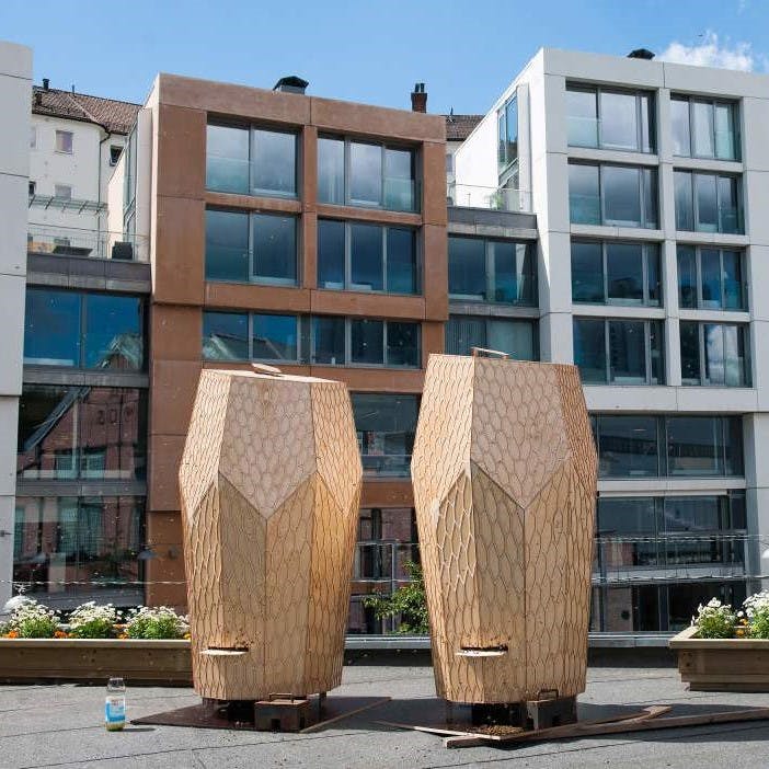 Two man-made beehives located in the city of Oslo acting as wildlife corridors for bees.